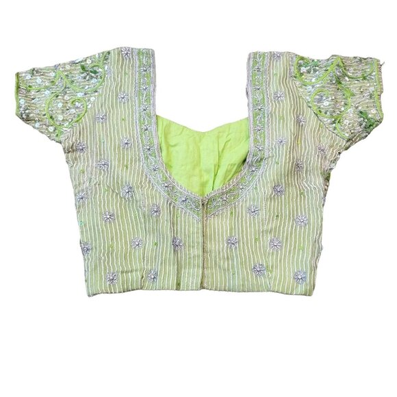 Womans Top Lime Green Silver Beaded Embellished Belly Dancing Anita Patel JJ1609 - Picture 2 of 8
